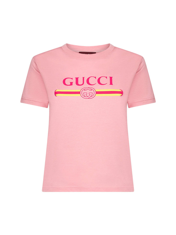 Gucci Women Pink Cotton Jersey Printed T-Shirt