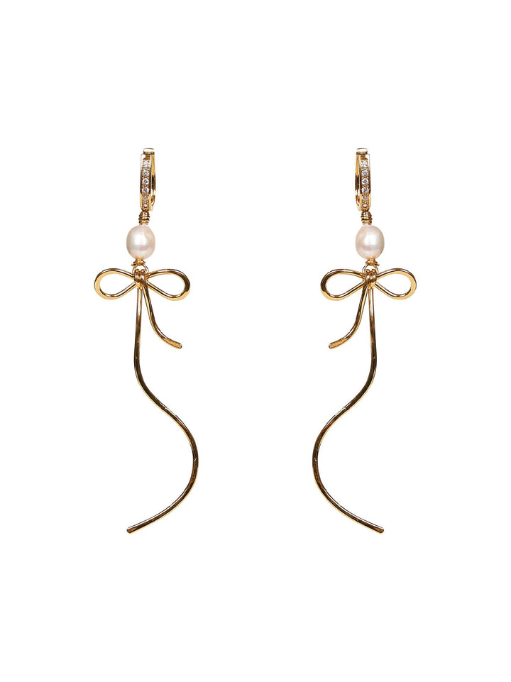 Marni Women Gold Bow Drop Earrings With Pearls