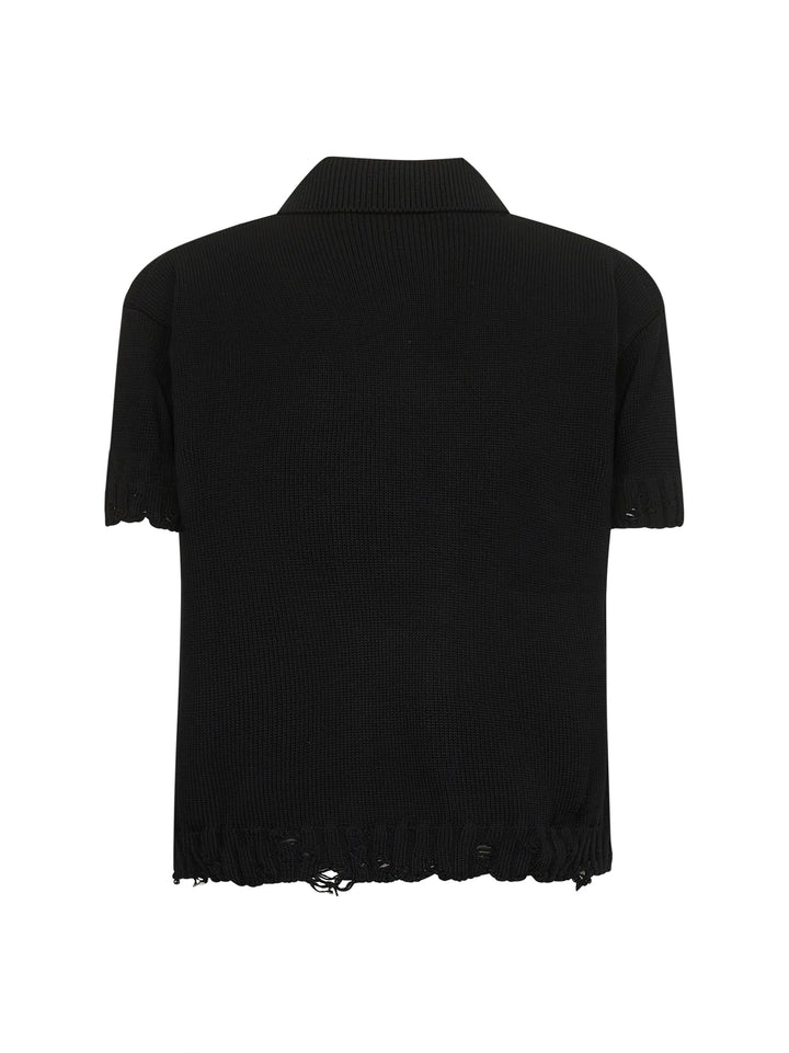 Marni Men Black Cotton Knit Polo Shirt