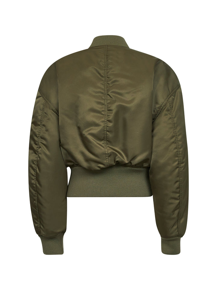 Saint Laurent Women Khaki Recycled Nylon Short Padded Bomber Jacket
