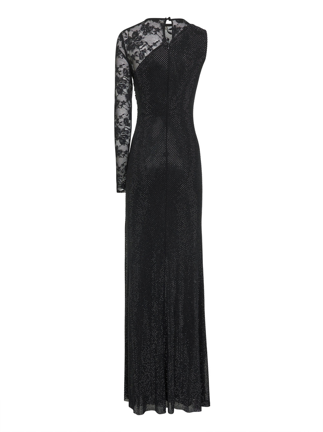 Self Portrait Women Black Rhinestone Mesh And Lace Maxi Dress