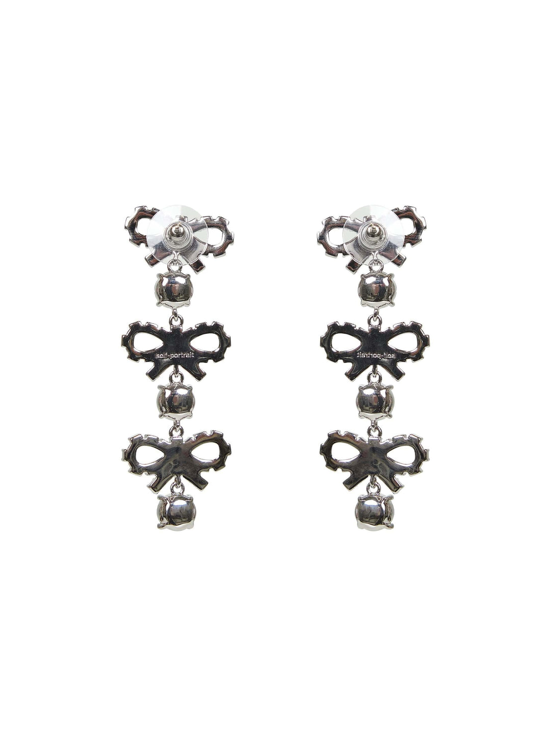 Self Portrait Women Silver Micro Bow Crystal Tiered Earrings