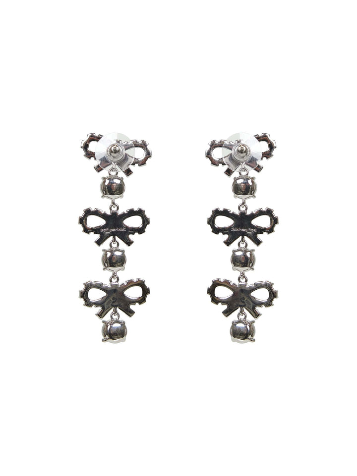 Self Portrait Women Silver Micro Bow Crystal Tiered Earrings