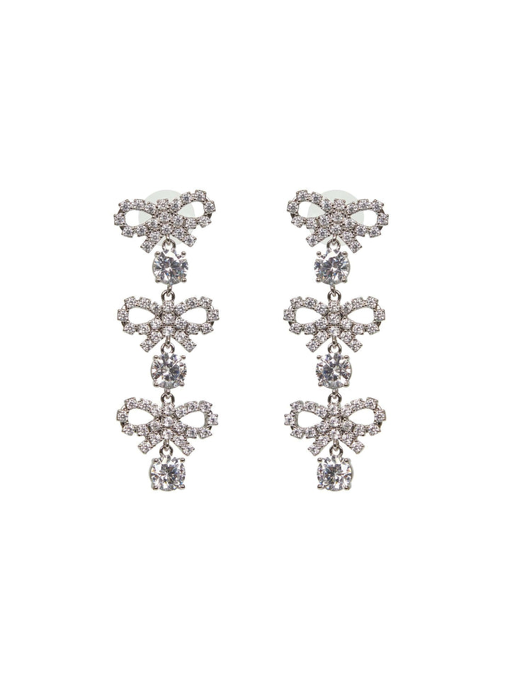 Self Portrait Women Silver Micro Bow Crystal Tiered Earrings