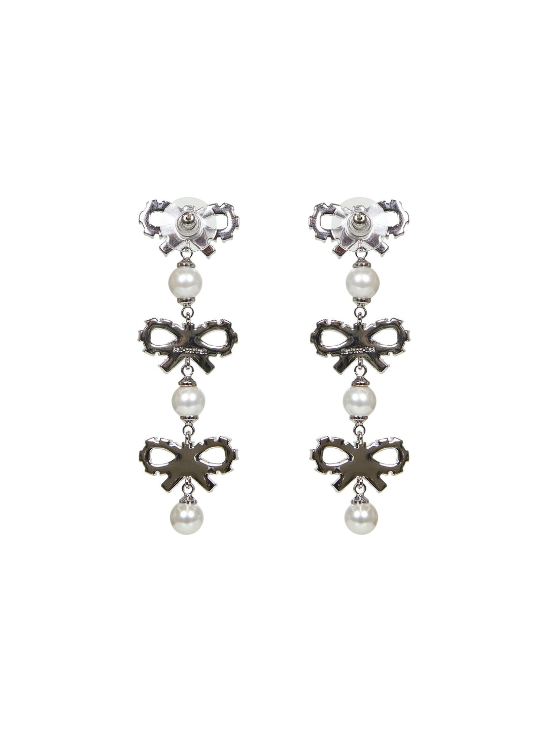 Self Portrait Women Silver Micro Bow Pearl Tiered Earrings