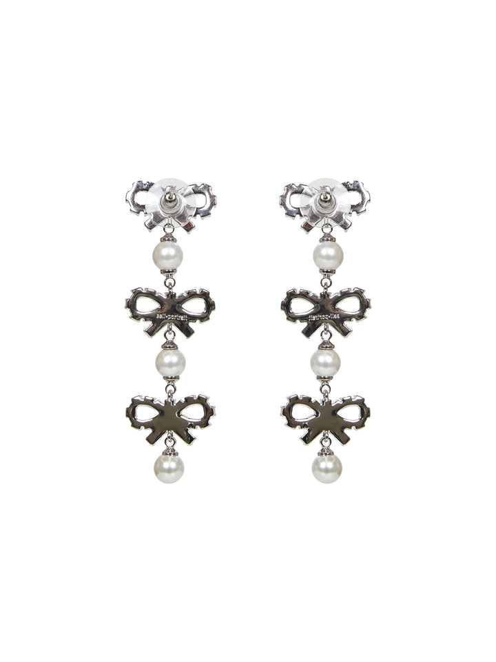 Self Portrait Women Silver Micro Bow Pearl Tiered Earrings
