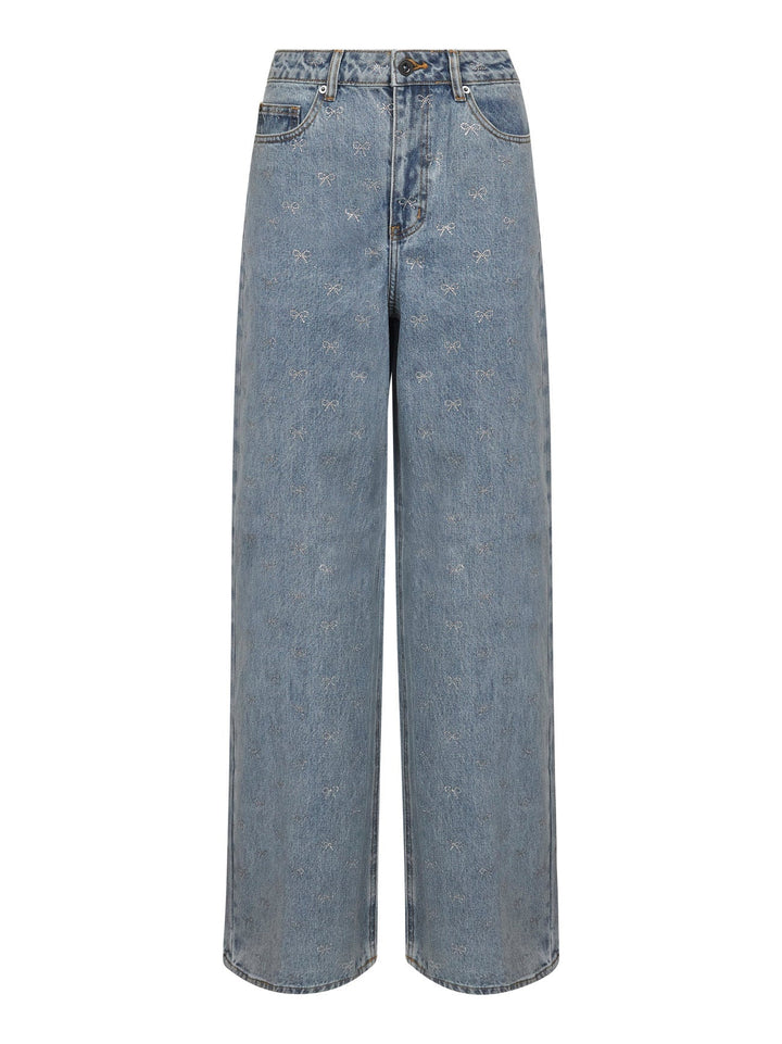 Self Portrait Women Light Blue Denim Diamante Bow Jeans<Br/>