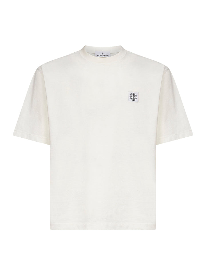 Stone Island Men Ivory Combed Organic Cotton Jersey T-Shirt