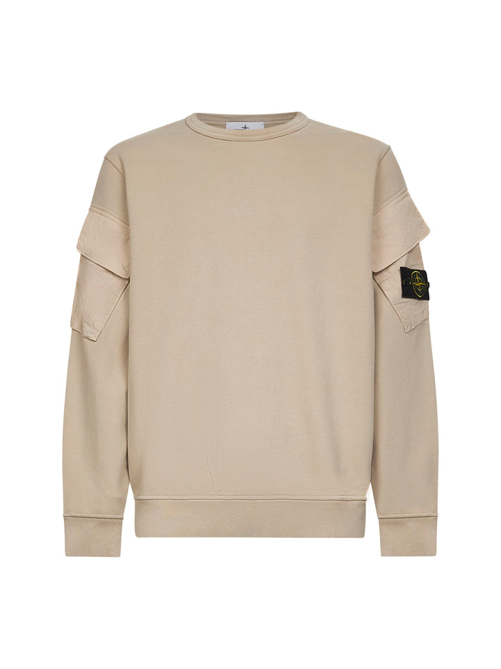 Stone Island Men Beige Cotton Crewneck Sweatshirt