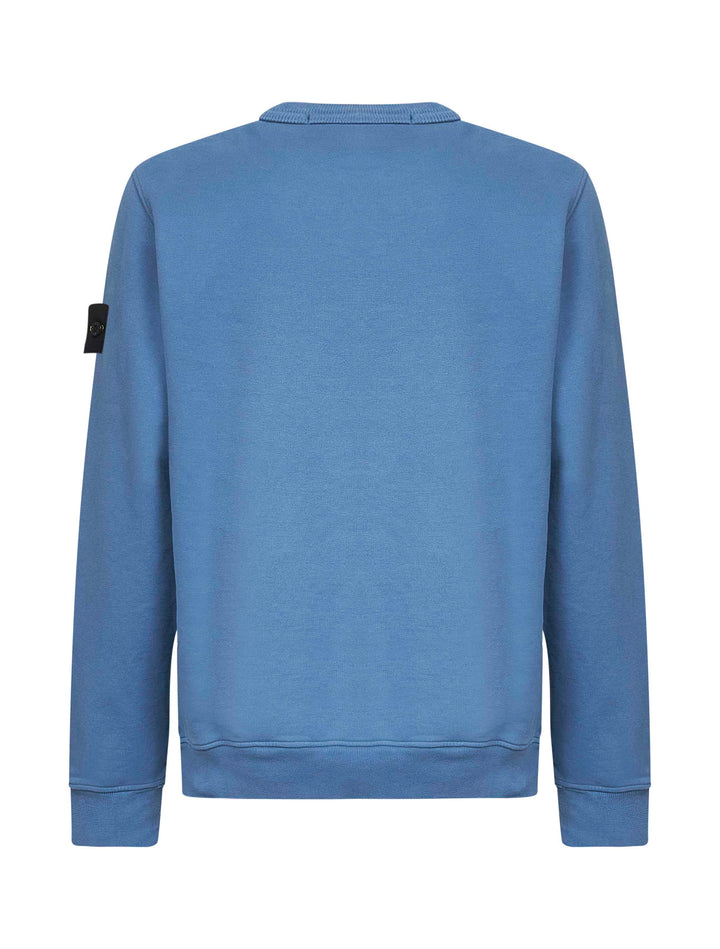 Stone Island Men Steel Blue Brushed Organic Cotton Crewneck Sweatshirt