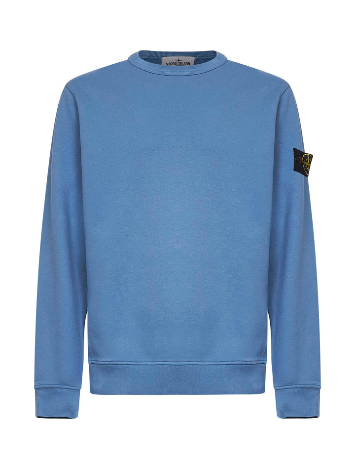 Stone Island Men Steel Blue Brushed Organic Cotton Crewneck Sweatshirt