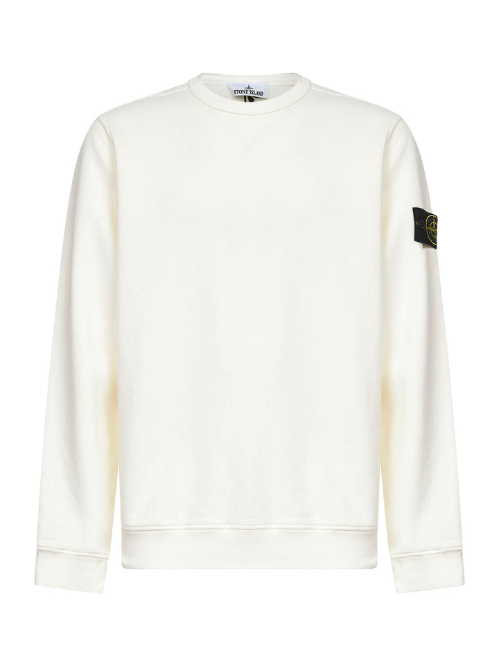 Stone Island Men Ivory Brushed Organic Cotton Crewneck Sweatshirt