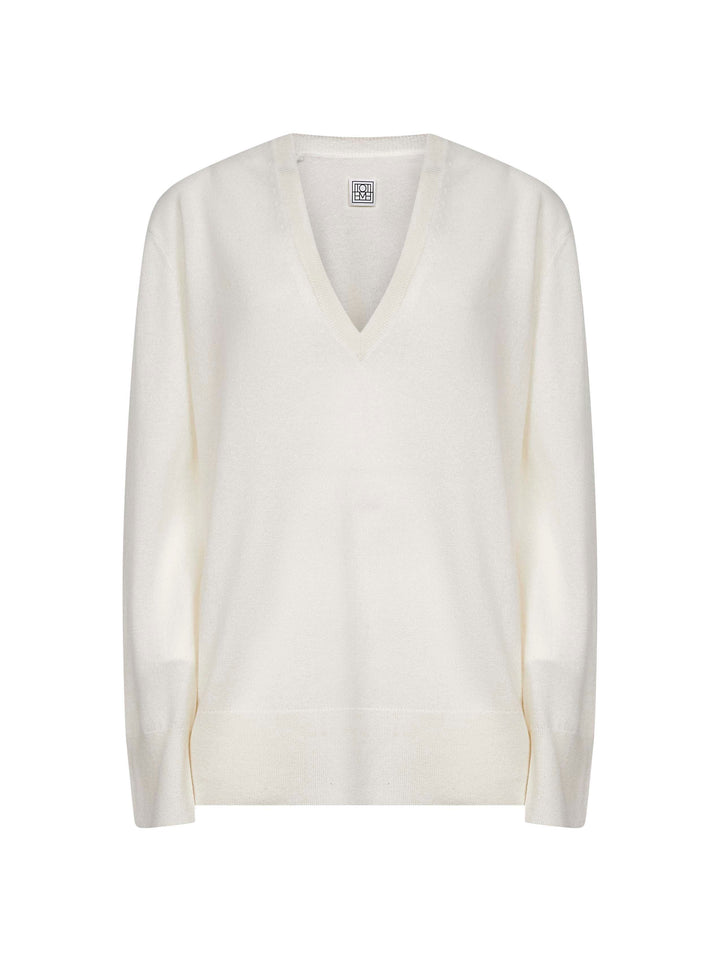 Toteme Women Ecru Cashmere V-Neck Sweater