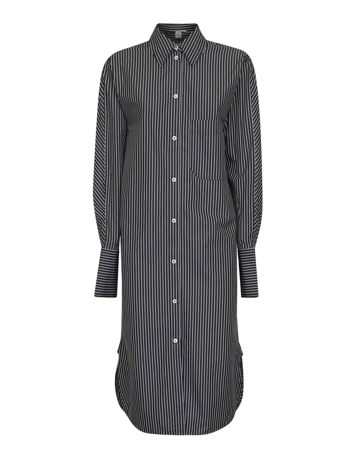 Toteme Women Black And White Striped Cotton Shirt Dress