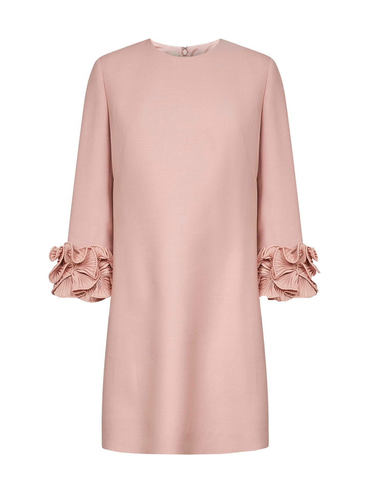 Valentino Women Pink Crepe Couture Short Dress With Ruffles
