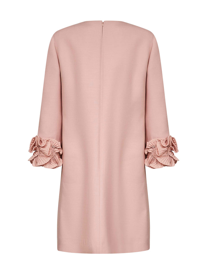 Valentino Women Pink Crepe Couture Short Dress With Ruffles