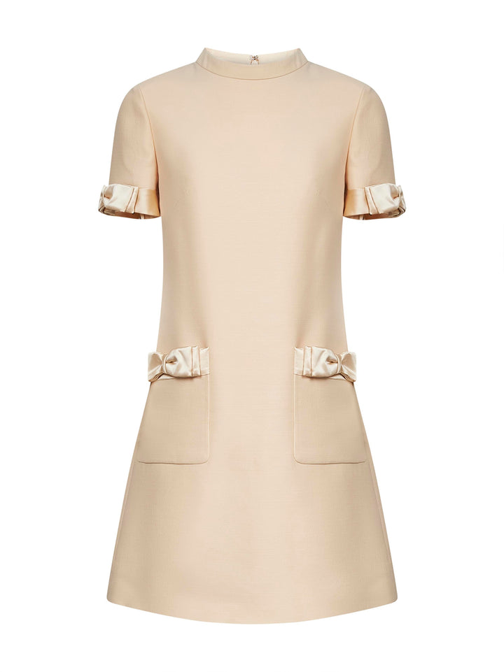 Valentino Women Beige Crepe Couture Short Dress With Bows