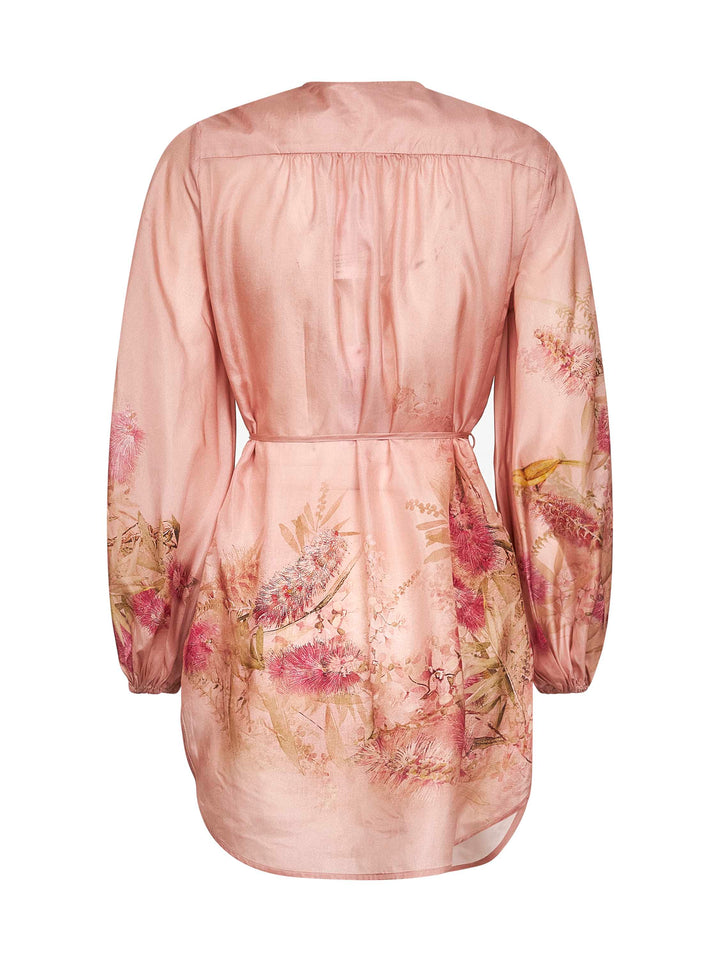Zimmermann Women Pink Botanical Floral Silk Habotai Cascadian Tunic Top