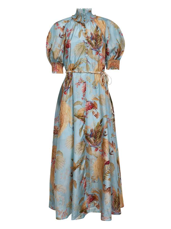 Zimmermann Women Aqua Palm Floral Habotai Silk Ascension Maxi Dress