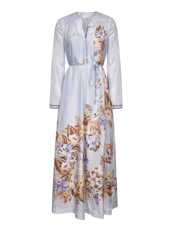 Zimmermann Women Powder Blue Multi Floral Silk Habotai Coco Maxi Dress