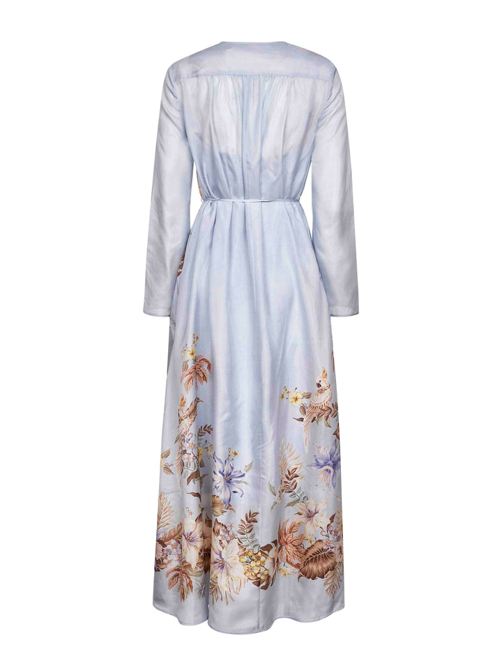 Zimmermann Women Powder Blue Multi Floral Silk Habotai Coco Maxi Dress