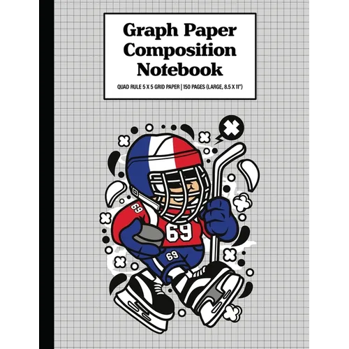 Graph Paper Composition Notebook Quad Rule 5x5 Grid Paper - 150 Sheets (Large, 8.5 x 11"): Hockey Kid France - Paperback