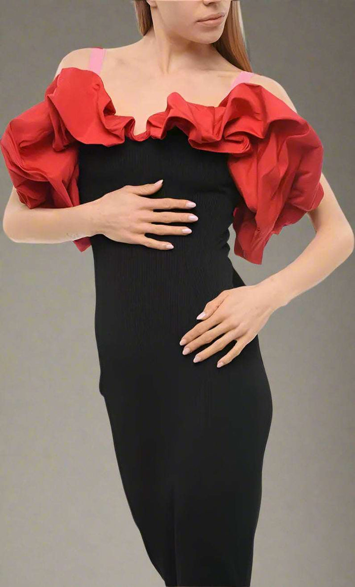 Alexander McQueen Knitted Cold-Shoulder Dress with Ruffled Detail