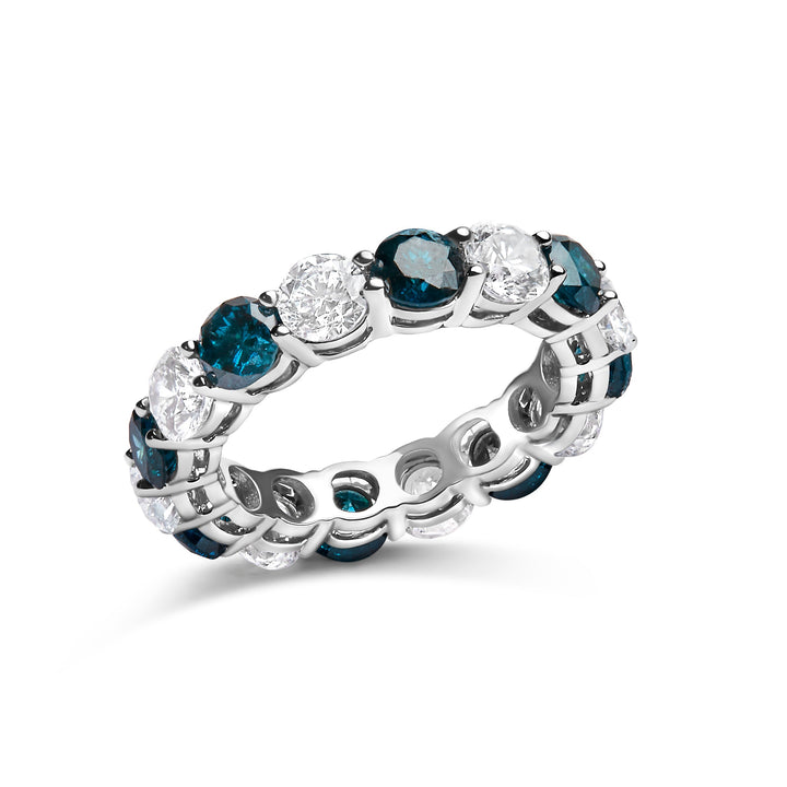 14K White Gold 6 1/4 Cttw Alternating Lab-Grown White and Natural Treated Blue Diamond Eternity Band Ring (F-G Color, VS1-VS2 Clarity)