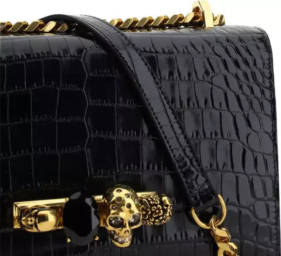 Alexander McQueen black leather jeweled Shoulder Bag