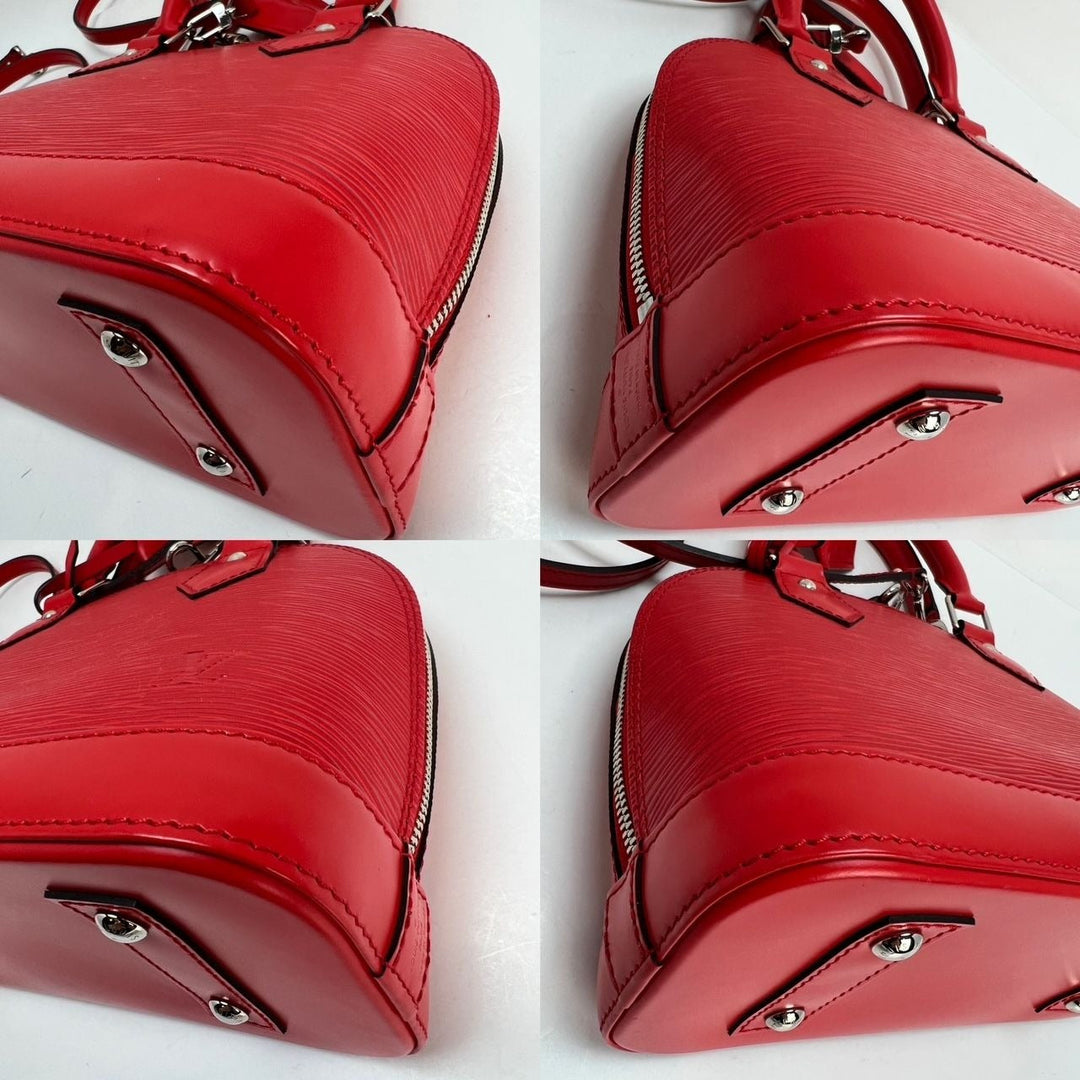 Red handbag shown from multiple angles on a white background