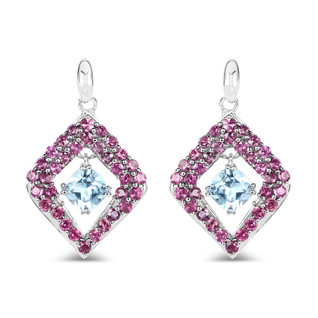 5.70 Carat Genuine Blue Topaz &amp; Rhodolite .925 Sterling Silver Earrings