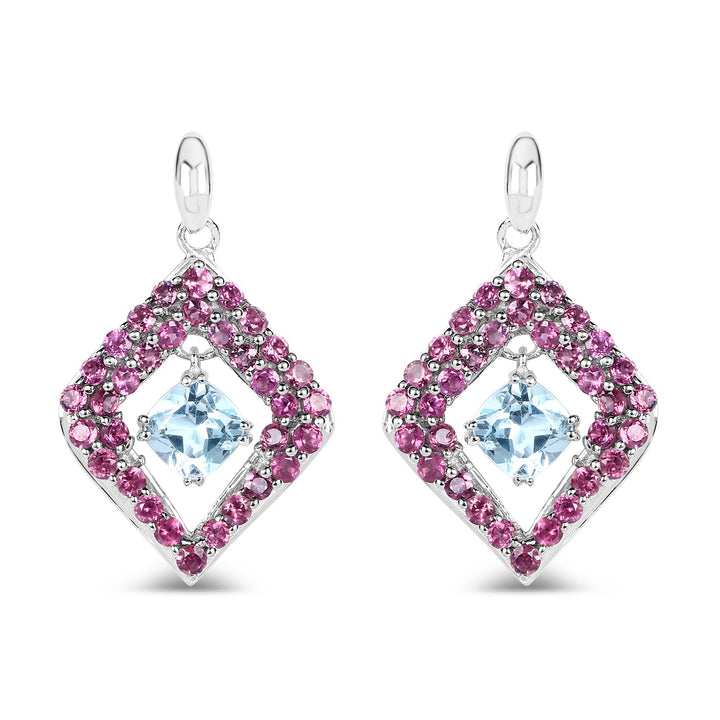 5.70 Carat Genuine Blue Topaz &amp; Rhodolite .925 Sterling Silver Earrings
