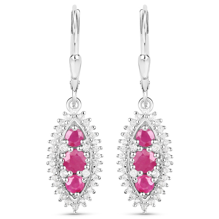 4.32 Carat Genuine Ruby and White Topaz .925 Sterling Silver 3 Piece Jewelry Set (Ring, Earrings, and Pendant w/ Chain)