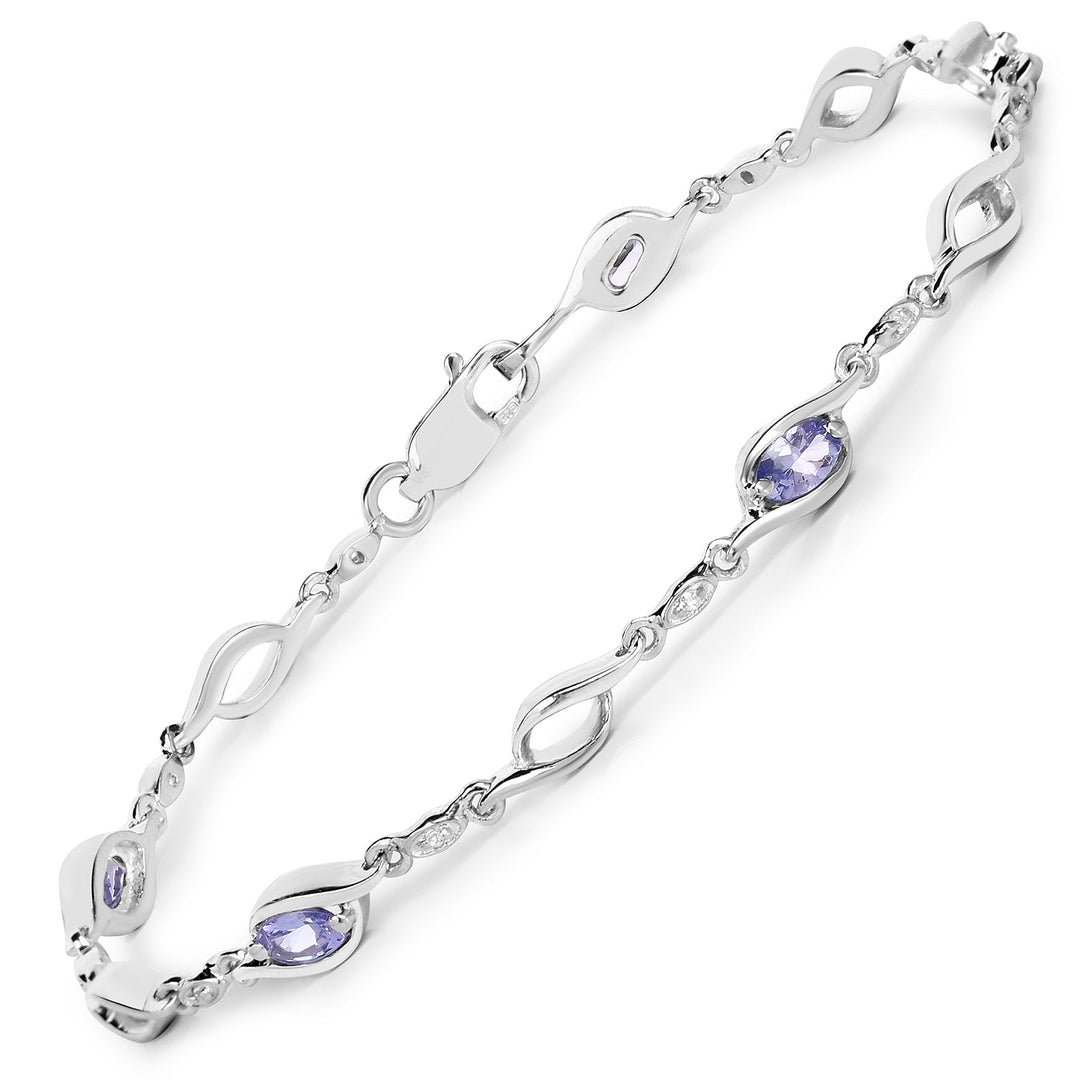 1.30 Carat Genuine Tanzanite and White Topaz .925 Sterling Silver Bracelet
