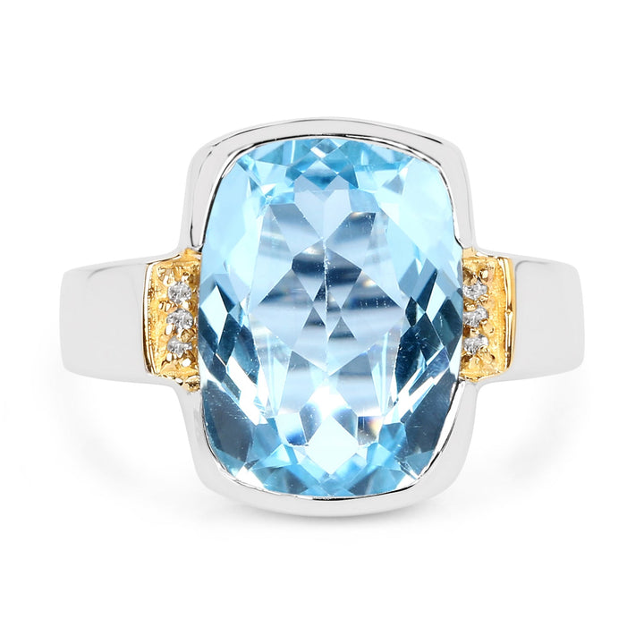 Two Tone Plated 6.93 Carat Genuine Blue Topaz &amp; White Topaz .925 Sterling Silver Ring