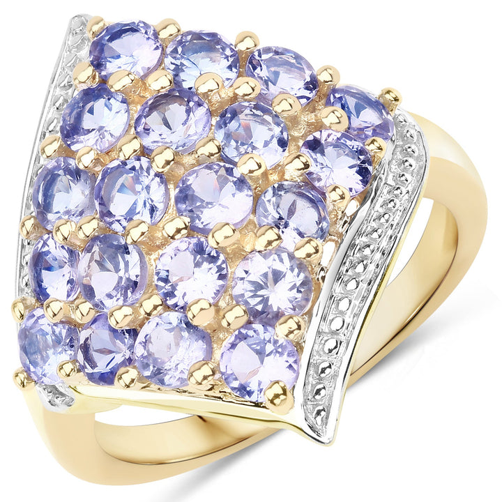 18K Yellow Gold Plated 2.00 Carat Genuine Tanzanite .925 Sterling Silver Ring