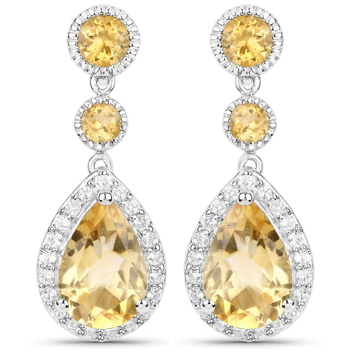 7.06 Carat Genuine Citrine and White Topaz .925 Sterling Silver Earrings