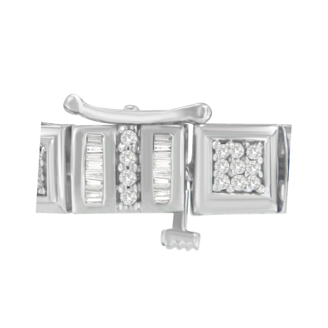 10K White Gold Round and Baguette Cut Diamond Bracelet (2.00 cttw, H-I Color, I2-I3 Clarity)