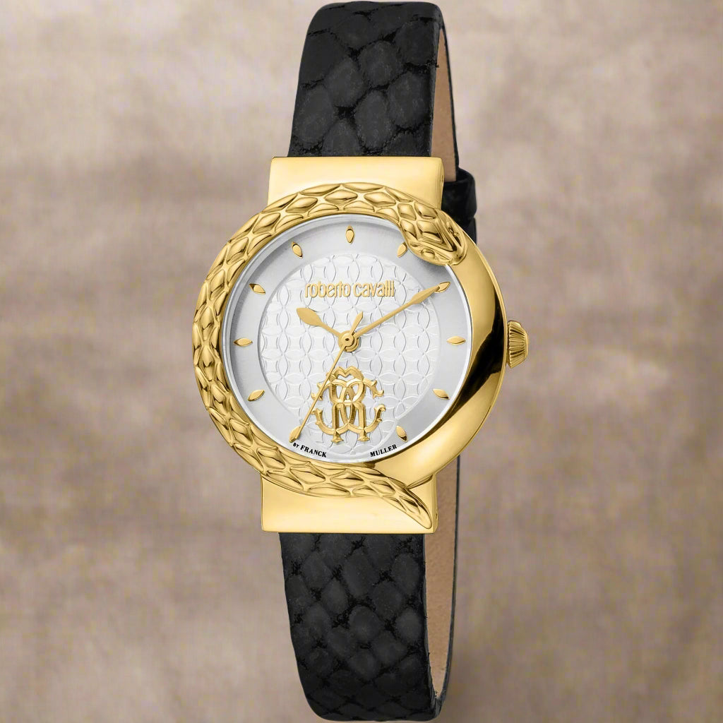 Roberto Cavalli gold serpent bezel watch