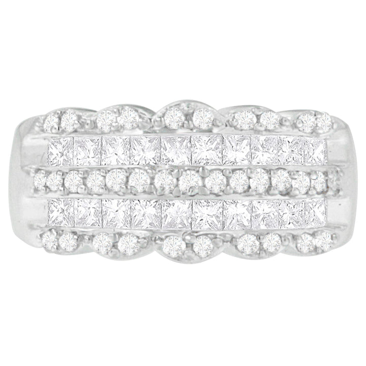 14K White Gold 1 1/7ct. TDW Round and Princess-Cut Diamond Ring(H-I, SI2-I1)