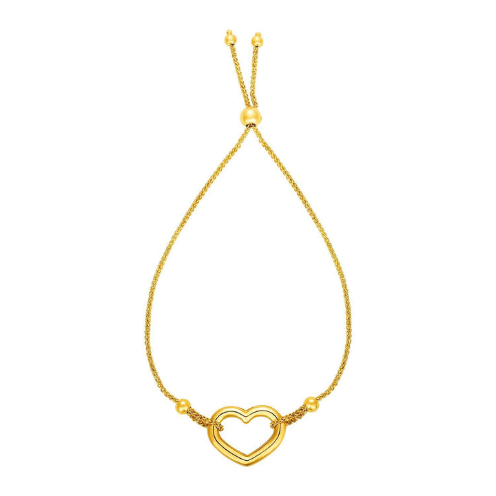 Adjustable Bracelet with Shiny Open Heart in 14k Yellow Gold