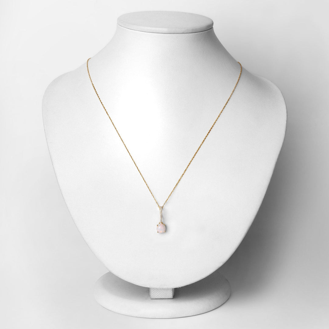 0.53 Carat Genuine Ethiopian Opal and White Diamond 10K Yellow Gold Pendant