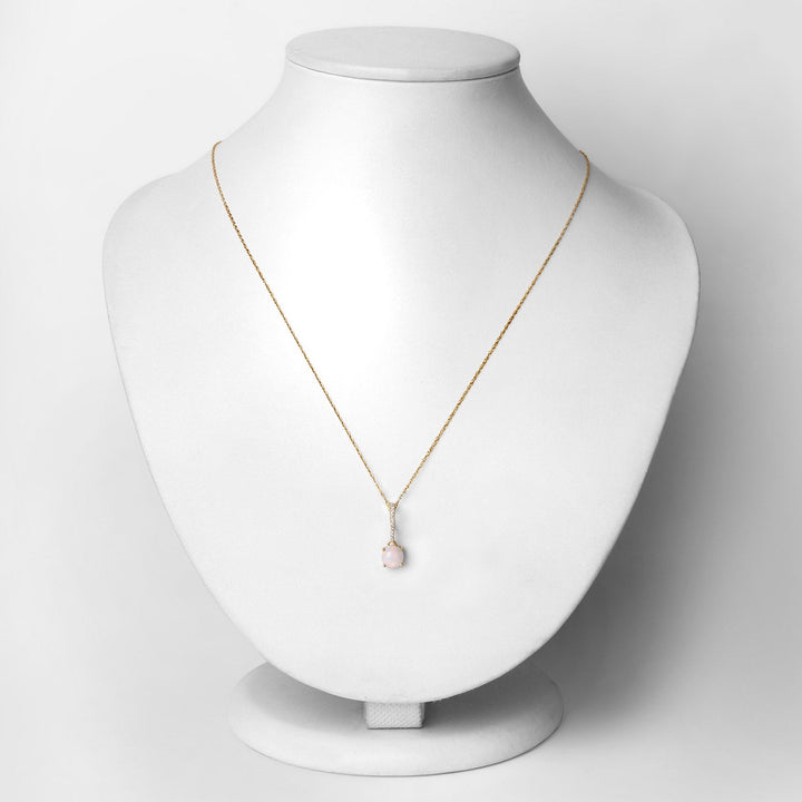 0.53 Carat Genuine Ethiopian Opal and White Diamond 10K Yellow Gold Pendant