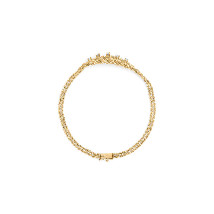 10K Yellow Gold 1/4 Cttw Round-Cut Diamond Basket Weave Rope Chain Style 7" Bracelet (H-I Color, I1-I2 Clarity)