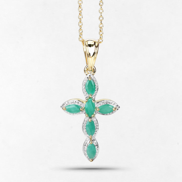 18K Yellow Gold Plated 0.84 Carat Genuine Emerald .925 Sterling Silver Pendant