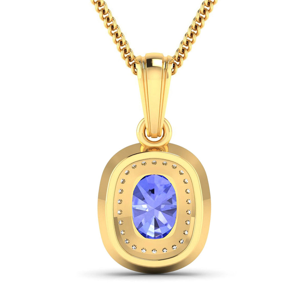 1.45 Carat Genuine Tanzanite and White Diamond 14K Yellow Gold Pendant