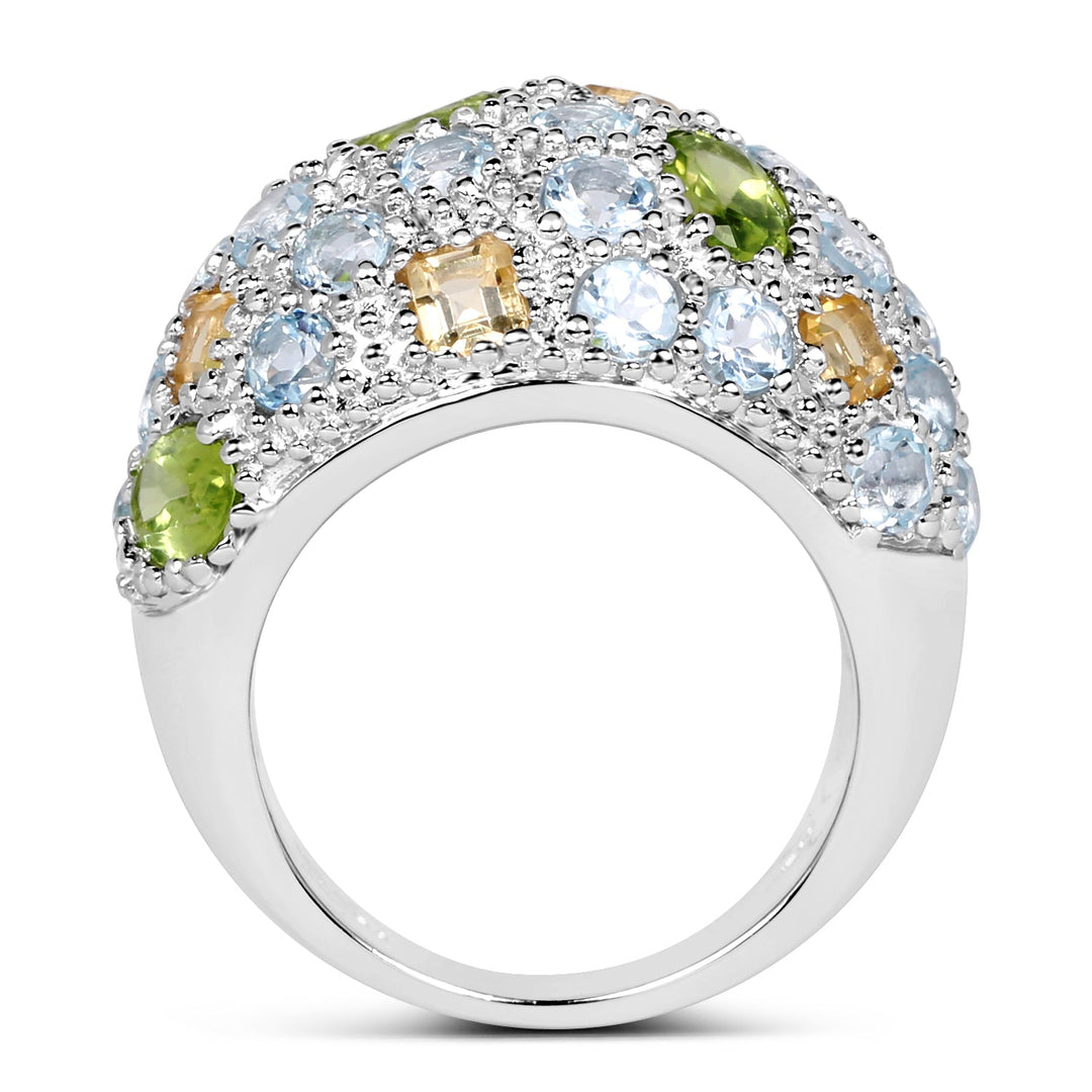 11.38 Carat Genuine Peridot, Citrine and Blue Topaz .925 Sterling Silver Ring