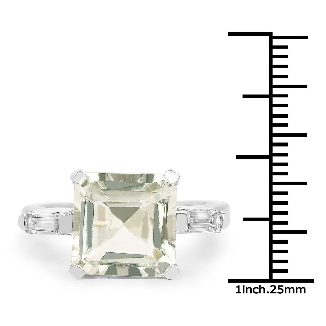 4.76 Carat Genuine Green Amethyst &amp; White Topaz .925 Sterling Silver Ring