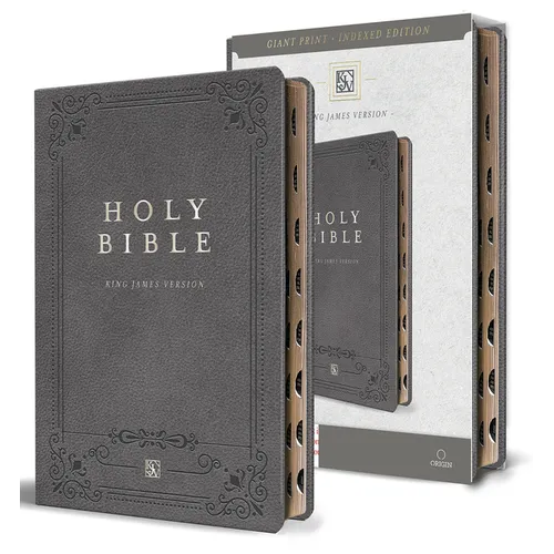 KJV Holy Bible, Giant Print Thinline Large Format, Gray Premium Imitation Leather with Ribbon Marker, Red Letter, and Thumb Index - Bonded Leather
