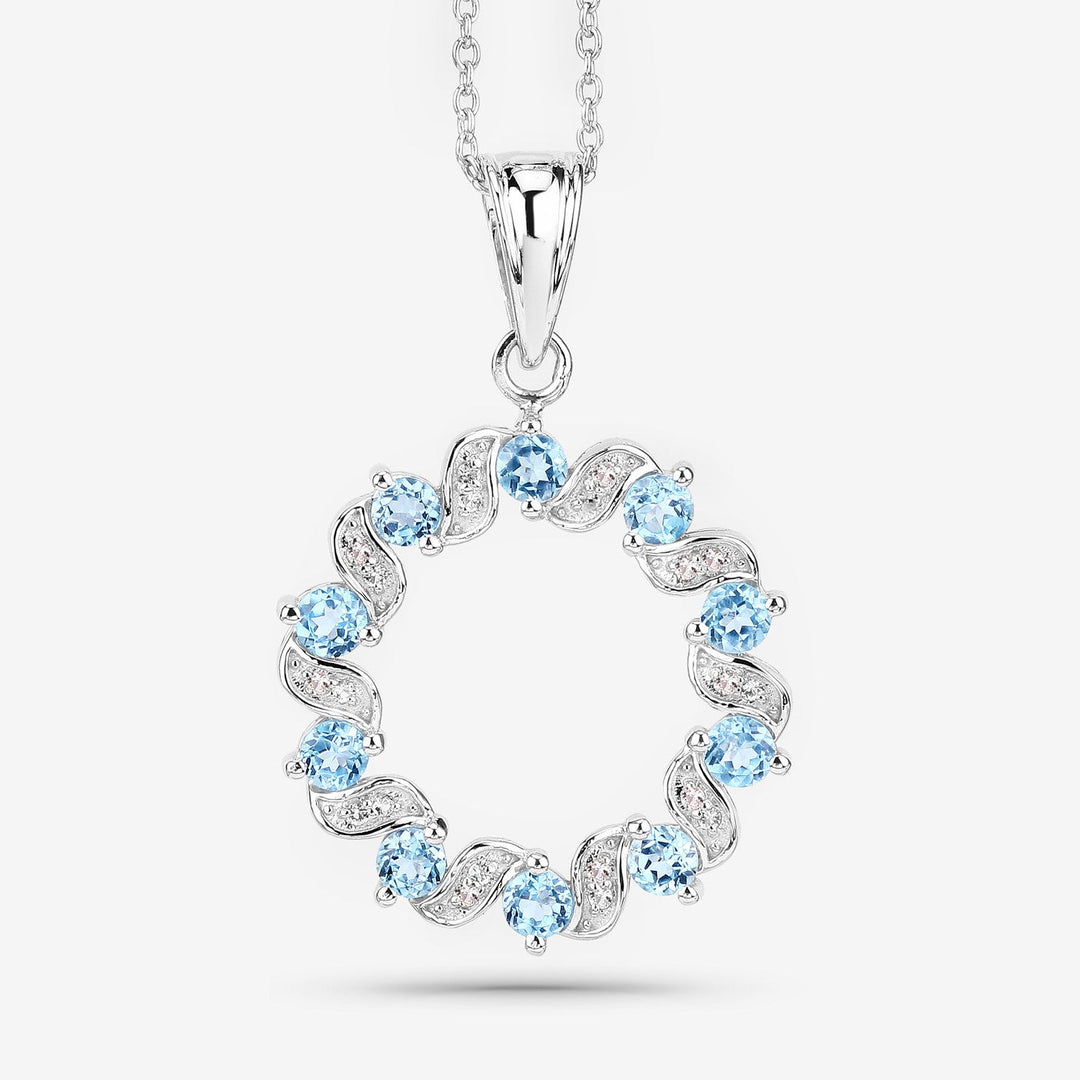 1.30 Carat Genuine Swiss Blue Topaz and White Topaz .925 Sterling Silver Pendant
